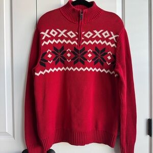 Chaps Red Fair Isle Ski Chalet Quarter Zip